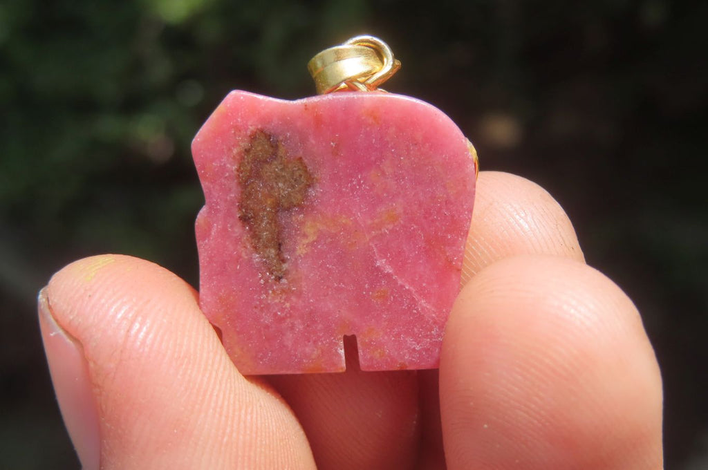 Polished Rhodonite Pink Elephant Pendant with Silver Bail and Trim - Sold Per Item - From Madagascar - Toprock Gemstones and Minerals 