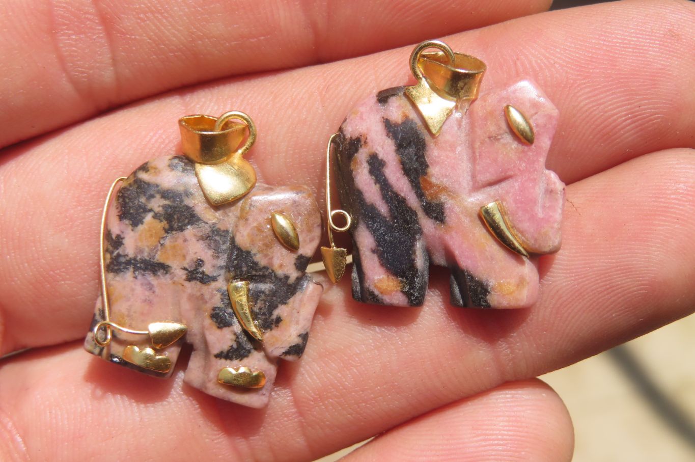 Polished Rhodonite Pink Elephant Pendant with Silver Bail and Trim - Sold Per Item - From Madagascar - Toprock Gemstones and Minerals 