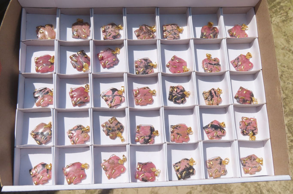 Polished Rhodonite Pink Elephant Pendant with Silver Bail and Trim - Sold Per Item - From Madagascar - Toprock Gemstones and Minerals 