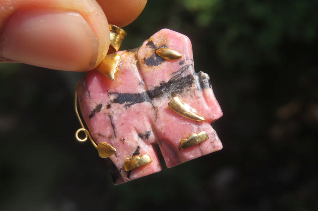 Polished Rhodonite Pink Elephant Pendant with Silver Bail and Trim - Sold Per Item - From Madagascar - Toprock Gemstones and Minerals 
