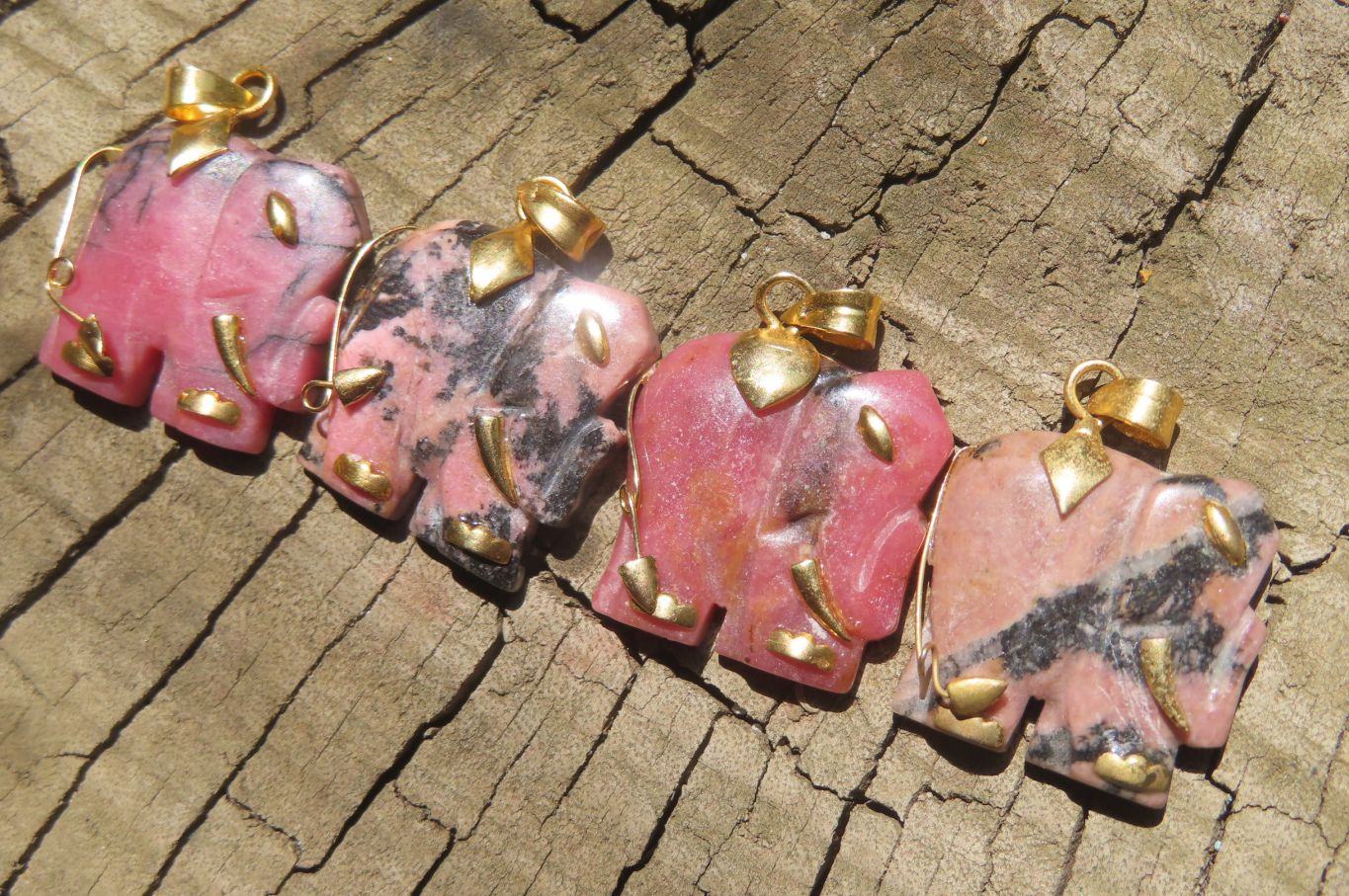 Polished Rhodonite Pink Elephant Pendant with Silver Bail and Trim - Sold Per Item - From Madagascar - Toprock Gemstones and Minerals 