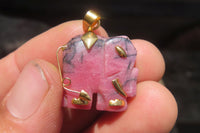 Polished Rhodonite Pink Elephant Pendant with Silver Bail and Trim - Sold Per Item - From Madagascar - Toprock Gemstones and Minerals 
