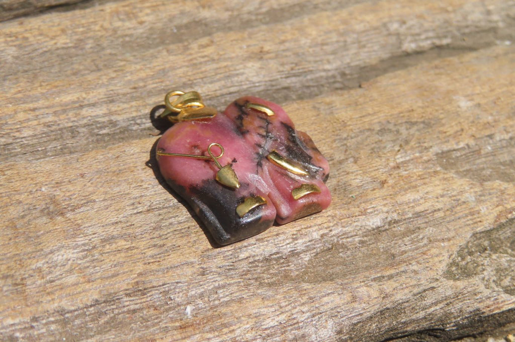 Polished Rhodonite Pink Elephant Pendant with Silver Bail and Trim - Sold Per Item - From Madagascar - Toprock Gemstones and Minerals 