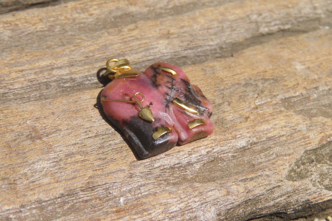 Polished Rhodonite Pink Elephant Pendant with Silver Bail and Trim - Sold Per Item - From Madagascar - Toprock Gemstones and Minerals 