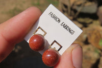 Polished Pair of Goldstone Sunstone Stud Earrings - sold per Pair - From India - Toprock Gemstones and Minerals 