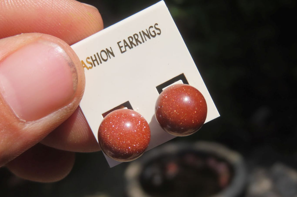 Polished Pair of Goldstone Sunstone Stud Earrings - sold per Pair - From India - Toprock Gemstones and Minerals 