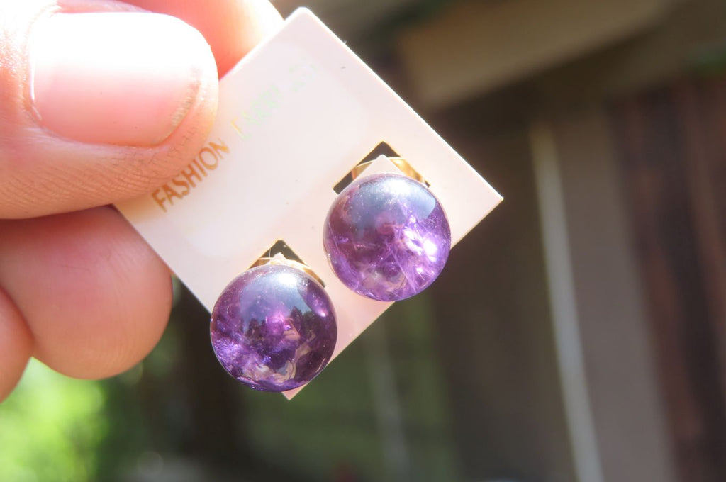 Polished Pair of Gemmy Amethyst Stud Earrings - sold per Pair - From Zambia - Toprock Gemstones and Minerals 