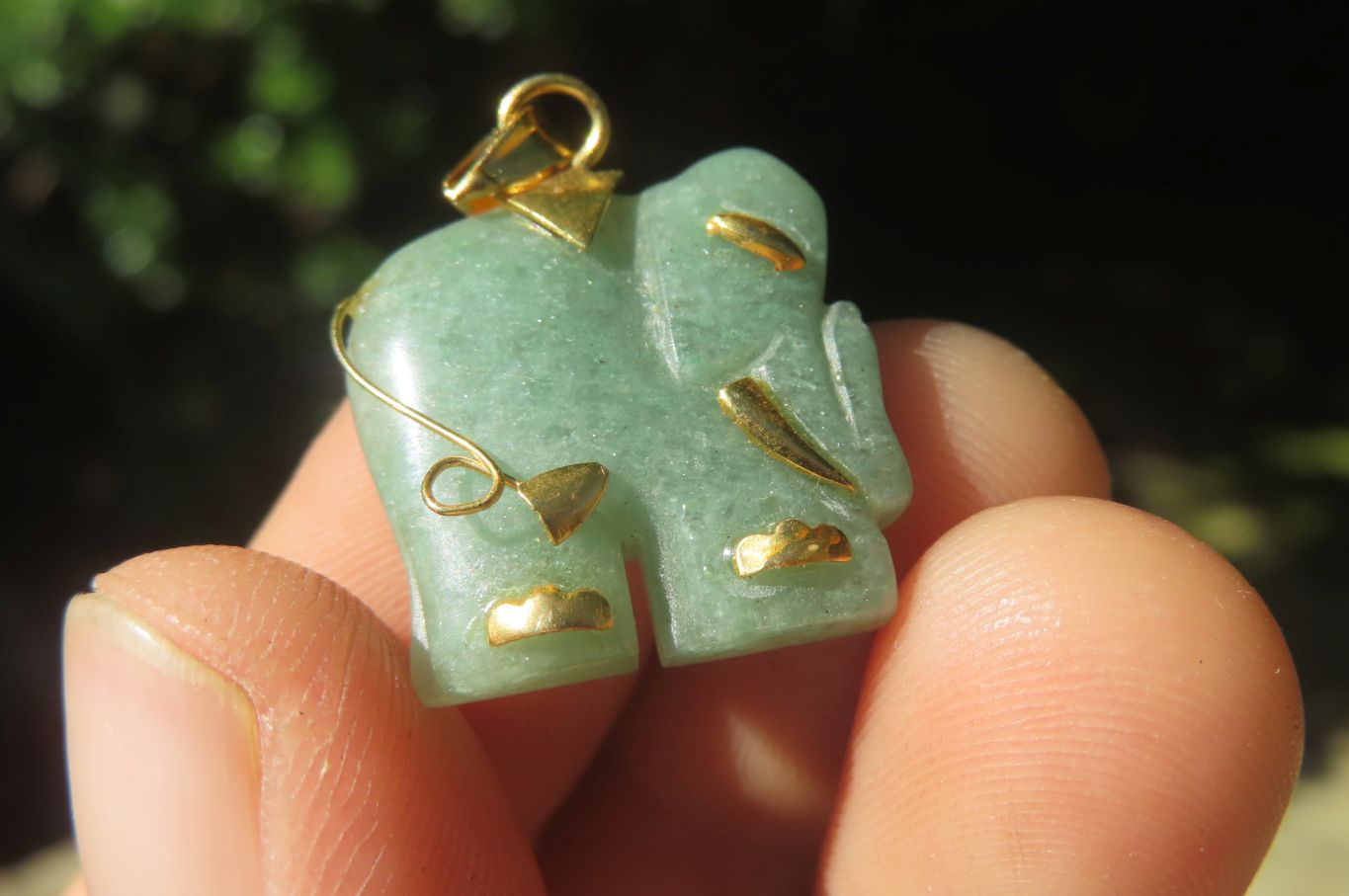 Polished Aventurine Elephant Pendant with 9ct Gold Bail and Trim - Sold Per Item - From Zimbabwe - Toprock Gemstones and Minerals 