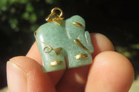 Polished Aventurine Elephant Pendant with 9ct Gold Bail and Trim - Sold Per Item - From Zimbabwe - Toprock Gemstones and Minerals 