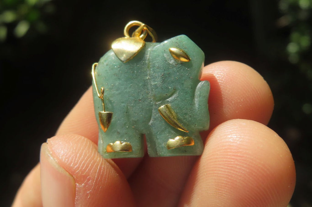Polished Aventurine Elephant Pendant with 9ct Gold Bail and Trim - Sold Per Item - From Zimbabwe - Toprock Gemstones and Minerals 