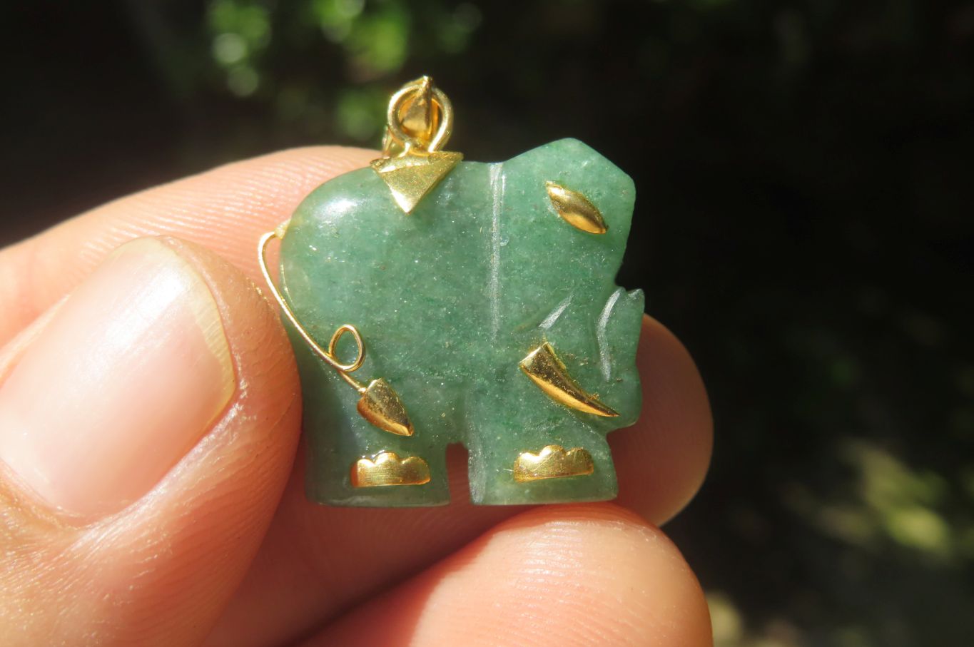 Polished Aventurine Elephant Pendant with 9ct Gold Bail and Trim - Sold Per Item - From Zimbabwe - Toprock Gemstones and Minerals 