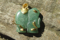 Polished Aventurine Elephant Pendant with 9ct Gold Bail and Trim - Sold Per Item - From Zimbabwe - Toprock Gemstones and Minerals 