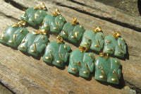 Polished Aventurine Elephant Pendant with 9ct Gold Bail and Trim - Sold Per Item - From Zimbabwe - Toprock Gemstones and Minerals 