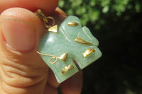 Polished Aventurine Elephant Pendant with 9ct Gold Bail and Trim - Sold Per Item - From Zimbabwe - Toprock Gemstones and Minerals 