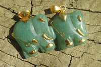 Polished Aventurine Elephant Pendant with 9ct Gold Bail and Trim - Sold Per Item - From Zimbabwe - Toprock Gemstones and Minerals 