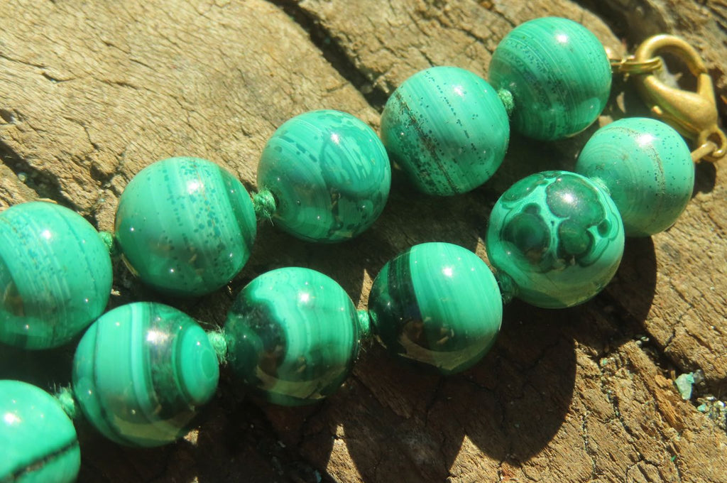 Polished Long Malachite Ball Shaped Beaded Necklace - Sold Per Item- From Congo - Toprock Gemstones and Minerals 