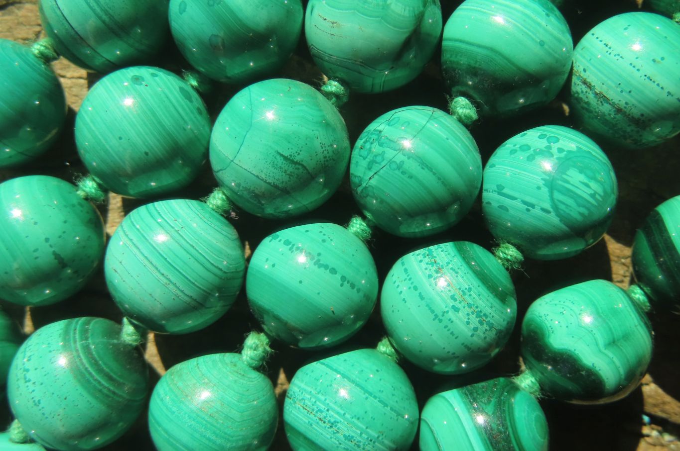 Polished Long Malachite Ball Shaped Beaded Necklace - Sold Per Item- From Congo - Toprock Gemstones and Minerals 