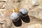 Polished Pair of Larger Snowflake Obsidian Stud Earrings - sold per Pair - From Mexico - Toprock Gemstones and Minerals 