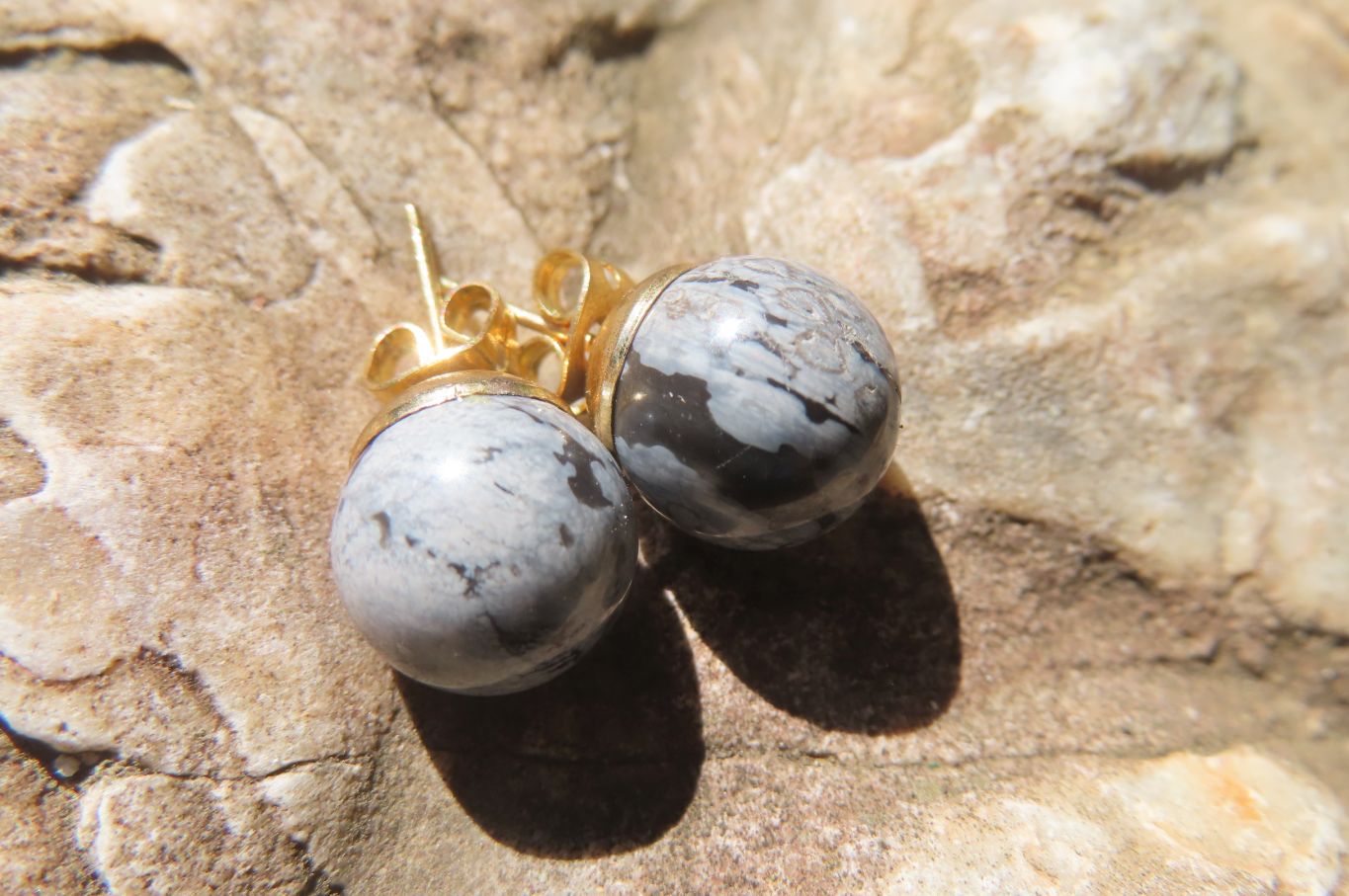 Polished Pair of Larger Snowflake Obsidian Stud Earrings - sold per Pair - From Mexico - Toprock Gemstones and Minerals 