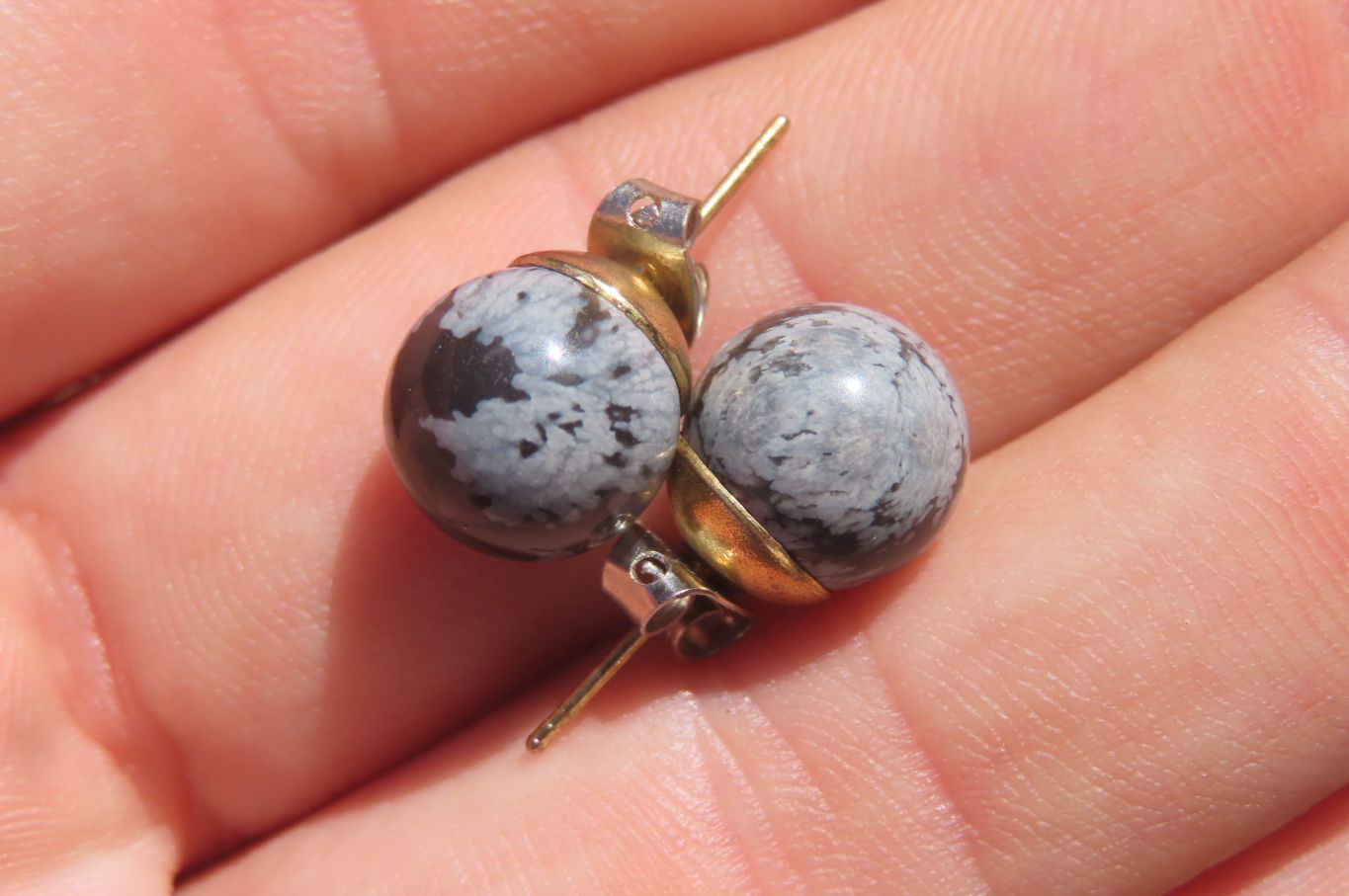 Polished Pair of Larger Snowflake Obsidian Stud Earrings - sold per Pair - From Mexico - Toprock Gemstones and Minerals 