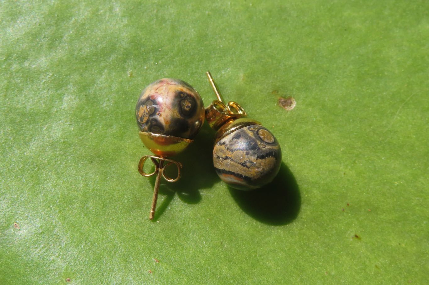 Polished Pair of Larger Snakeskin Rhyolite Jasper Stud Earrings - sold per Pair - From Australia - Toprock Gemstones and Minerals 