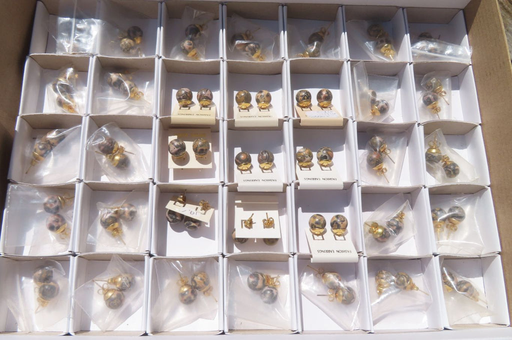 Polished Pair of Larger Snakeskin Rhyolite Jasper Stud Earrings - sold per Pair - From Australia - Toprock Gemstones and Minerals 