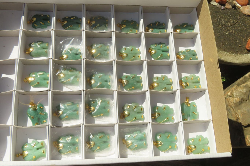 Polished Larger Aventurine Elephant Pendant with 9ct Gold Plated Bail and Trim - Sold Per Item - From Zimbabwe - Toprock Gemstones and Minerals 