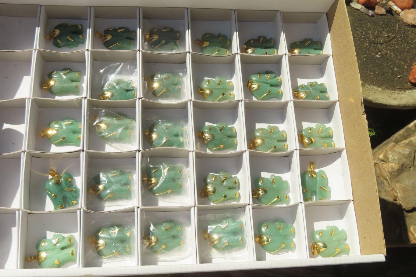 Polished Larger Aventurine Elephant Pendant with 9ct Gold Plated Bail and Trim - Sold Per Item - From Zimbabwe - Toprock Gemstones and Minerals 