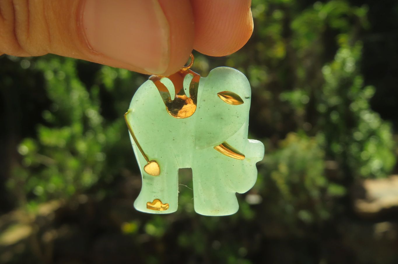 Polished Larger Aventurine Elephant Pendant with 9ct Gold Plated Bail and Trim - Sold Per Item - From Zimbabwe - Toprock Gemstones and Minerals 