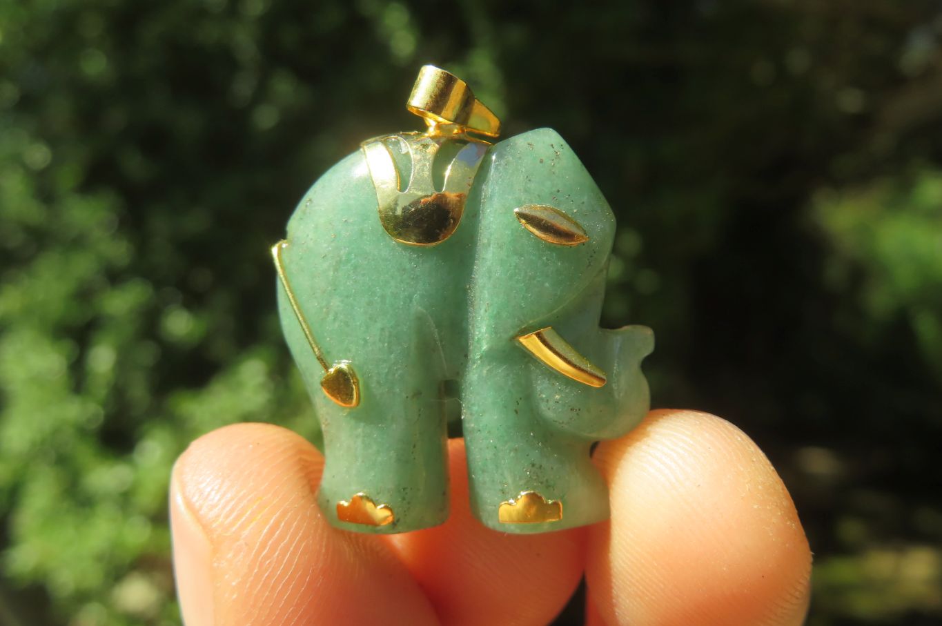 Polished Larger Aventurine Elephant Pendant with 9ct Gold Plated Bail and Trim - Sold Per Item - From Zimbabwe - Toprock Gemstones and Minerals 