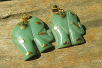 Polished Larger Aventurine Elephant Pendant with 9ct Gold Plated Bail and Trim - Sold Per Item - From Zimbabwe - Toprock Gemstones and Minerals 