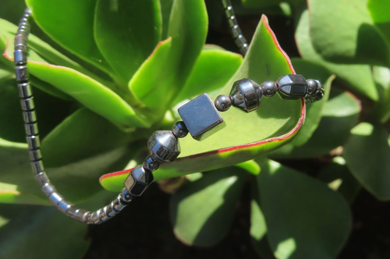 Polished Larger Hematite Beaded Choker with Dice Center - Sold Per Item - From Southern Africa - Toprock Gemstones and Minerals 