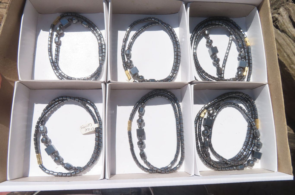 Polished Larger Hematite Beaded Choker with Dice Center - Sold Per Item - From Southern Africa - Toprock Gemstones and Minerals 