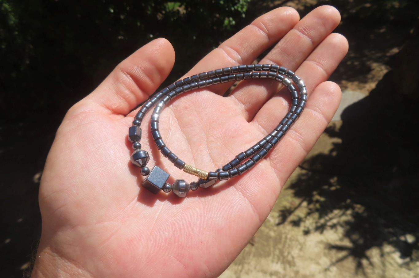 Polished Larger Hematite Beaded Choker with Dice Center - Sold Per Item - From Southern Africa - Toprock Gemstones and Minerals 