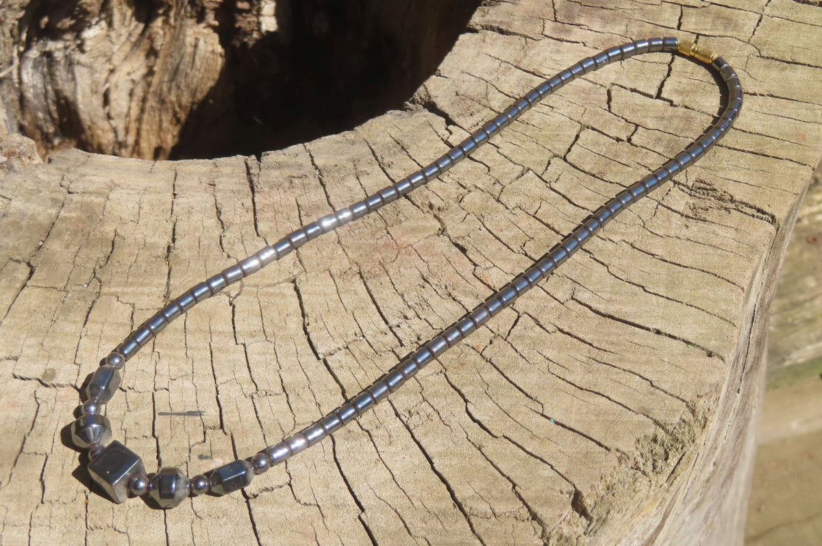 Polished Larger Hematite Beaded Choker with Dice Center - Sold Per Item - From Southern Africa - Toprock Gemstones and Minerals 