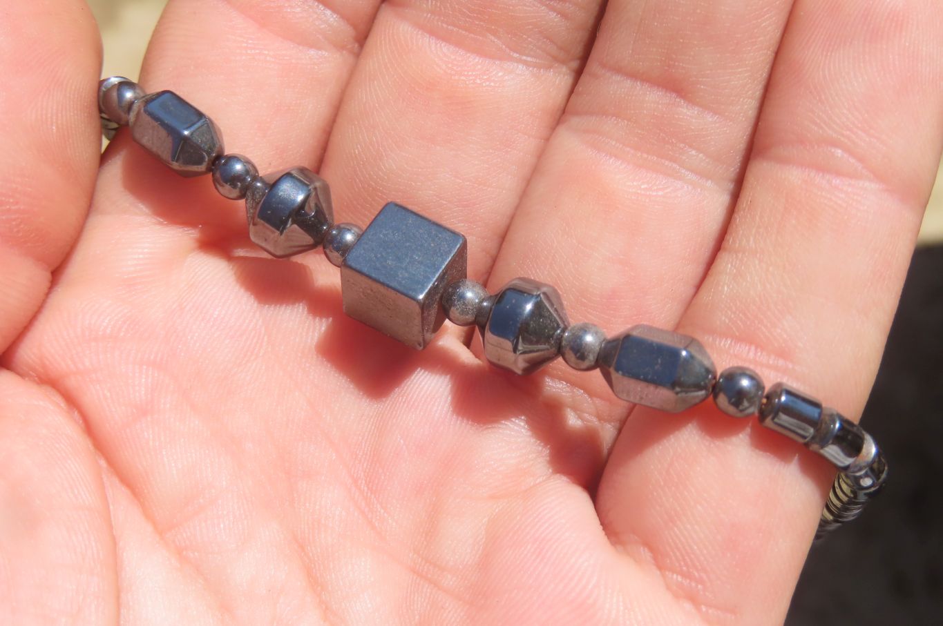 Polished Larger Hematite Beaded Choker with Dice Center - Sold Per Item - From Southern Africa - Toprock Gemstones and Minerals 