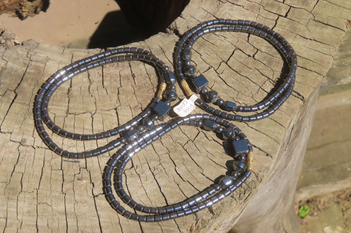 Polished Larger Hematite Beaded Choker with Dice Center - Sold Per Item - From Southern Africa - Toprock Gemstones and Minerals 