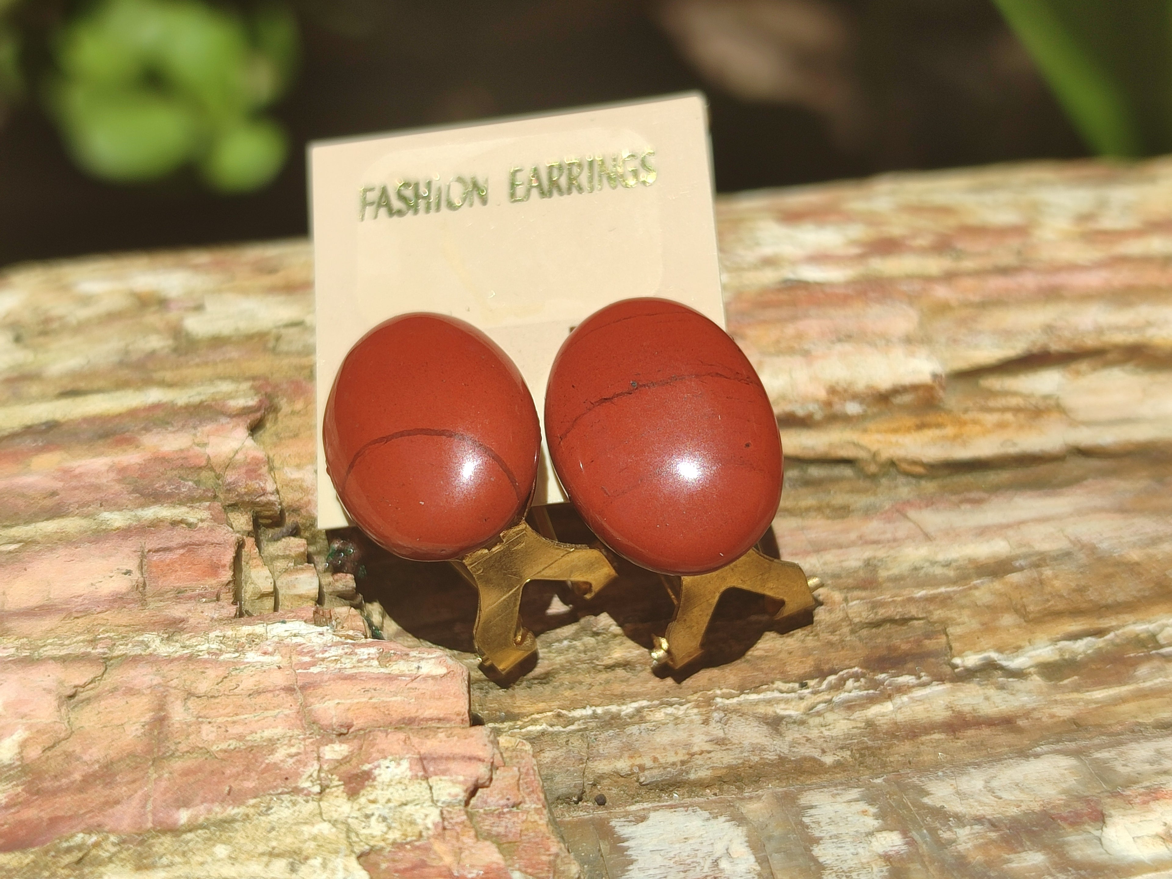 Polished Pair of Red Jasper Cabochon Stud Clip Earrings - Sold per Pair - From South Africa - Toprock Gemstones and Minerals 