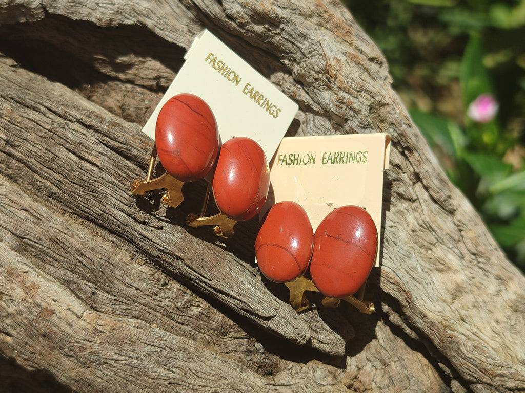Polished Pair of Red Jasper Cabochon Stud Clip Earrings - Sold per Pair - From South Africa - Toprock Gemstones and Minerals 