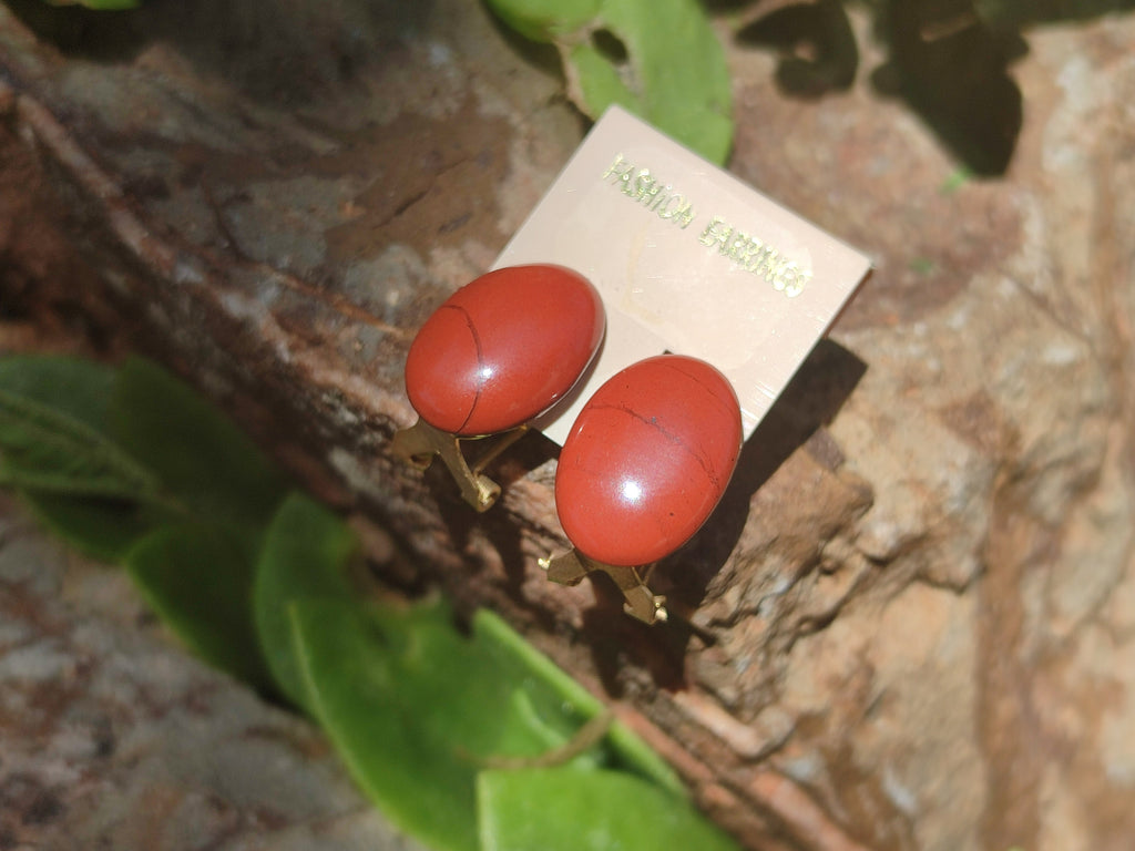 Polished Pair of Red Jasper Cabochon Stud Clip Earrings - Sold per Pair - From South Africa - Toprock Gemstones and Minerals 