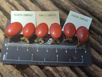 Polished Pair of Red Jasper Cabochon Stud Clip Earrings - Sold per Pair - From South Africa - Toprock Gemstones and Minerals 