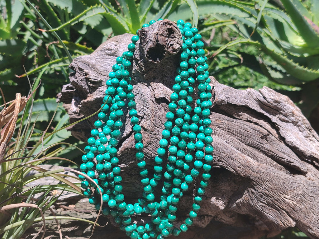 Polished Malachite Ball Shaped 7 mm Beaded Necklace - Sold Per Item- From Congo - Toprock Gemstones and Minerals 