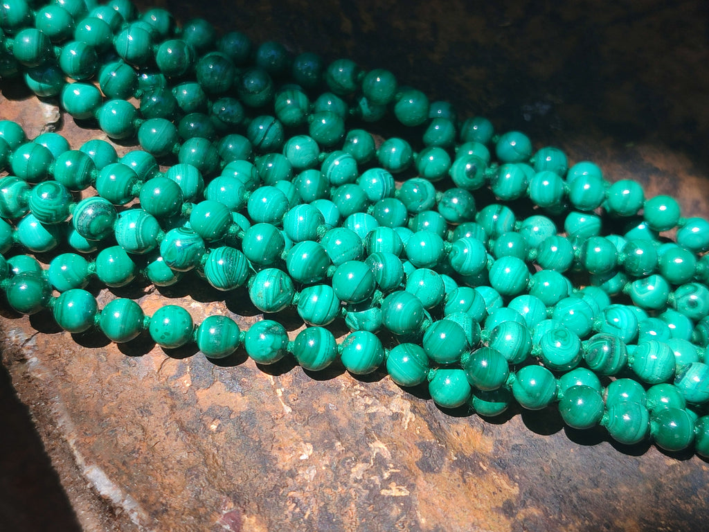 Polished Malachite Ball Shaped 7 mm Beaded Necklace - Sold Per Item- From Congo - Toprock Gemstones and Minerals 