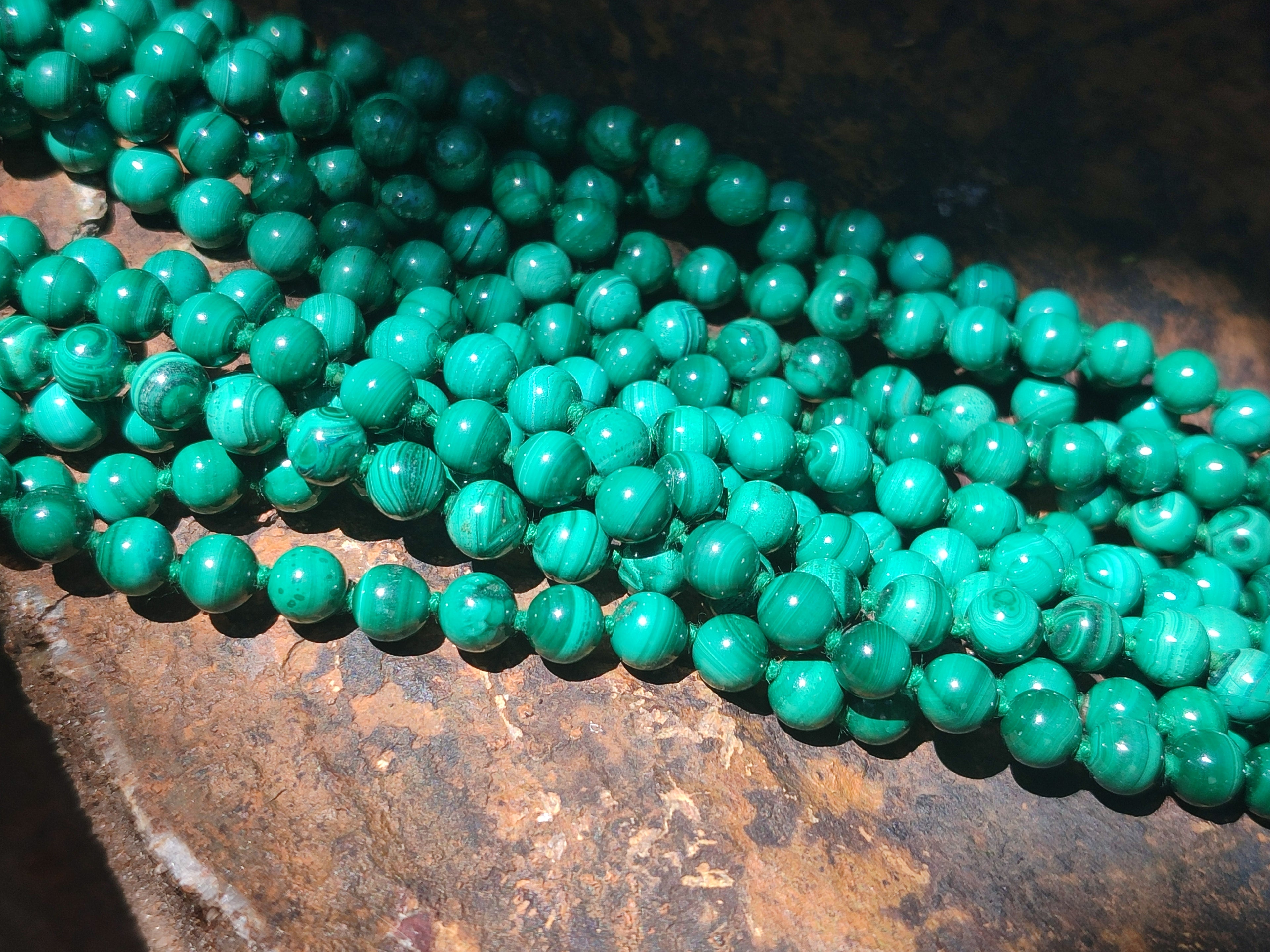 Polished Malachite Ball Shaped 7 mm Beaded Necklace - Sold Per Item- From Congo - Toprock Gemstones and Minerals 