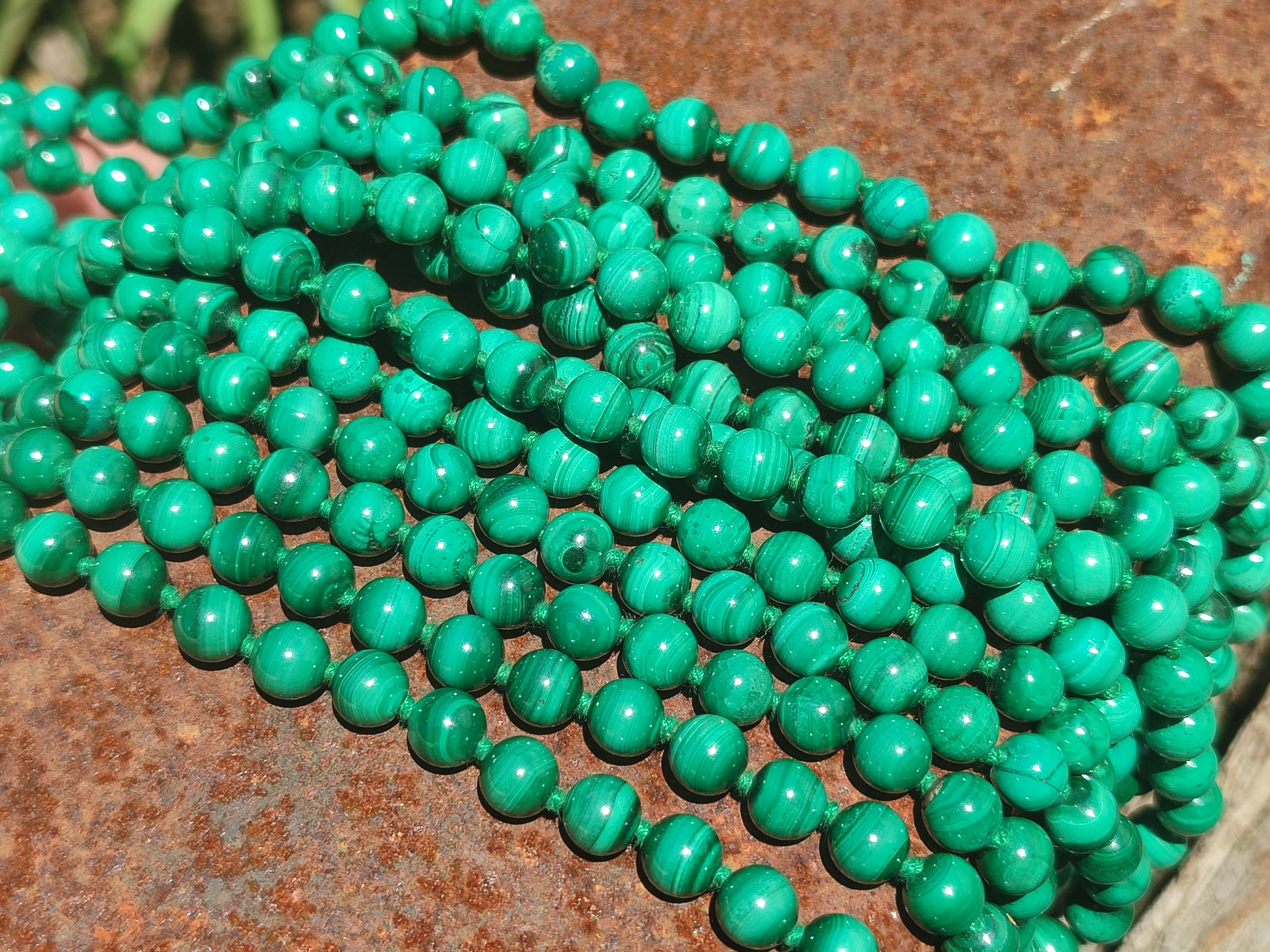 Polished Malachite Ball Shaped 7 mm Beaded Necklace - Sold Per Item- From Congo - Toprock Gemstones and Minerals 