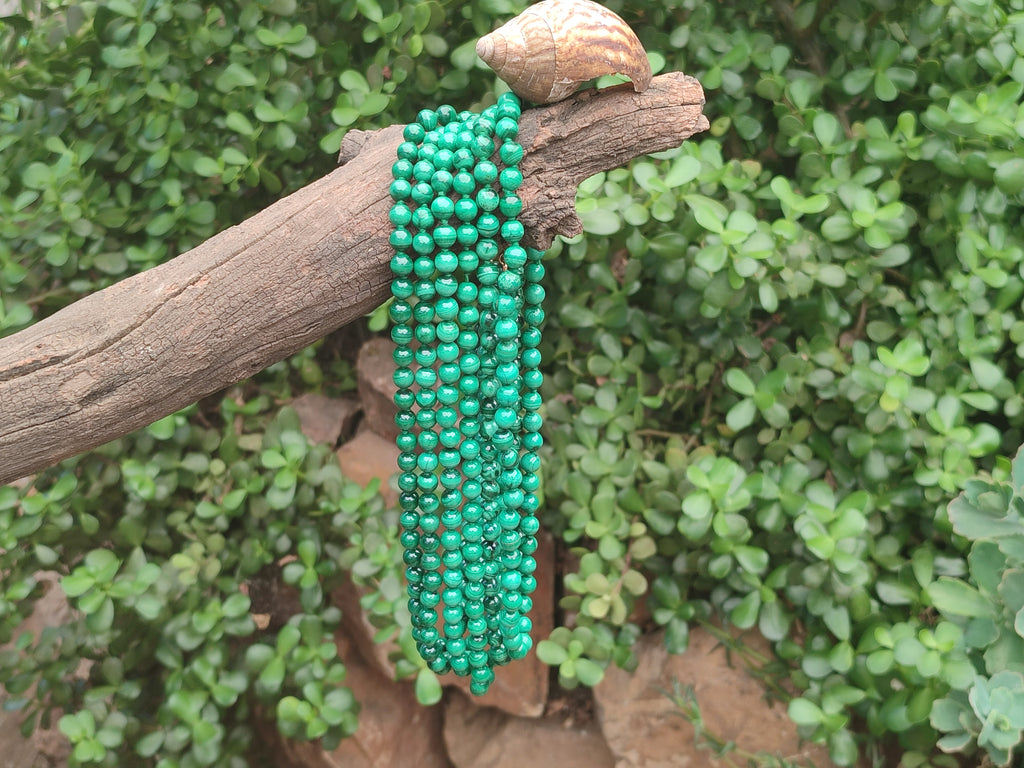 Polished Malachite Ball Shaped 7 mm Beaded Necklace - Sold Per Item- From Congo - Toprock Gemstones and Minerals 