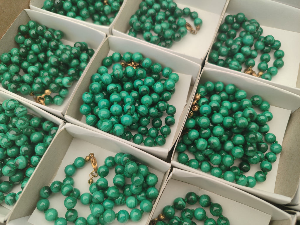 Polished Malachite Ball Shaped 7 mm Beaded Necklace - Sold Per Item- From Congo - Toprock Gemstones and Minerals 