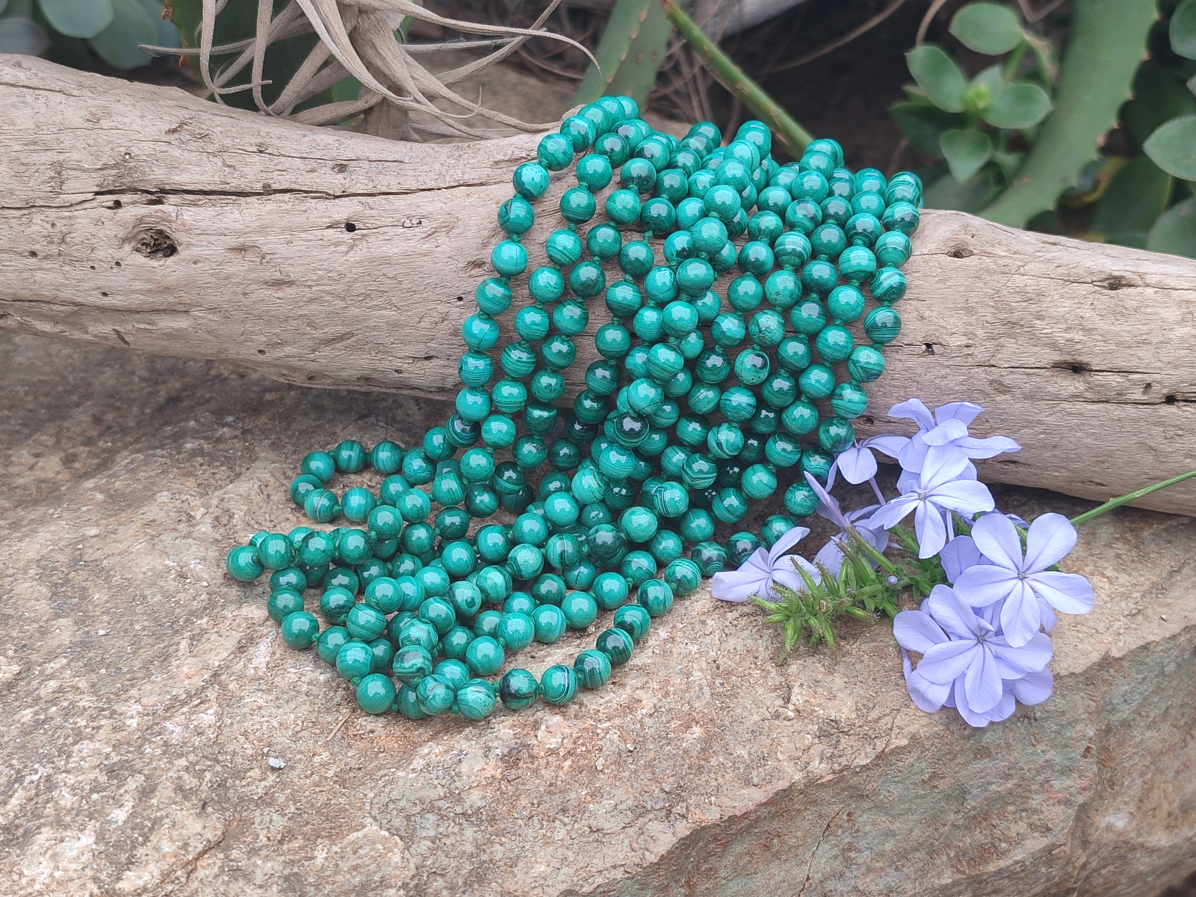 Polished Malachite Ball Shaped 7 mm Beaded Necklace - Sold Per Item- From Congo - Toprock Gemstones and Minerals 