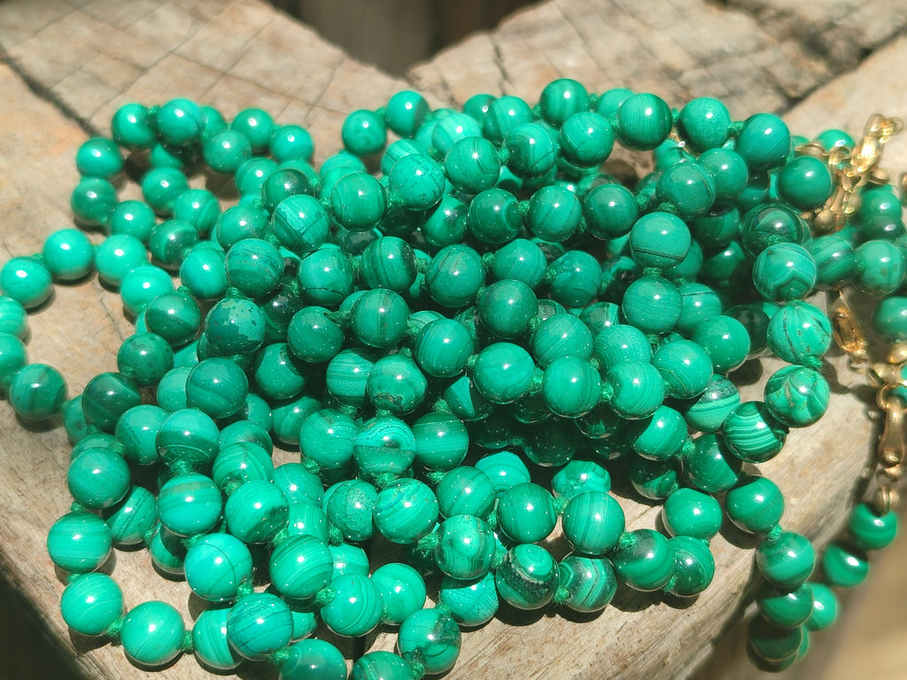 Polished Malachite Ball Shaped 7 mm Beaded Necklace - Sold Per Item- From Congo - Toprock Gemstones and Minerals 