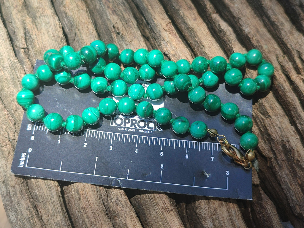 Polished Malachite Ball Shaped 7 mm Beaded Necklace - Sold Per Item- From Congo - Toprock Gemstones and Minerals 
